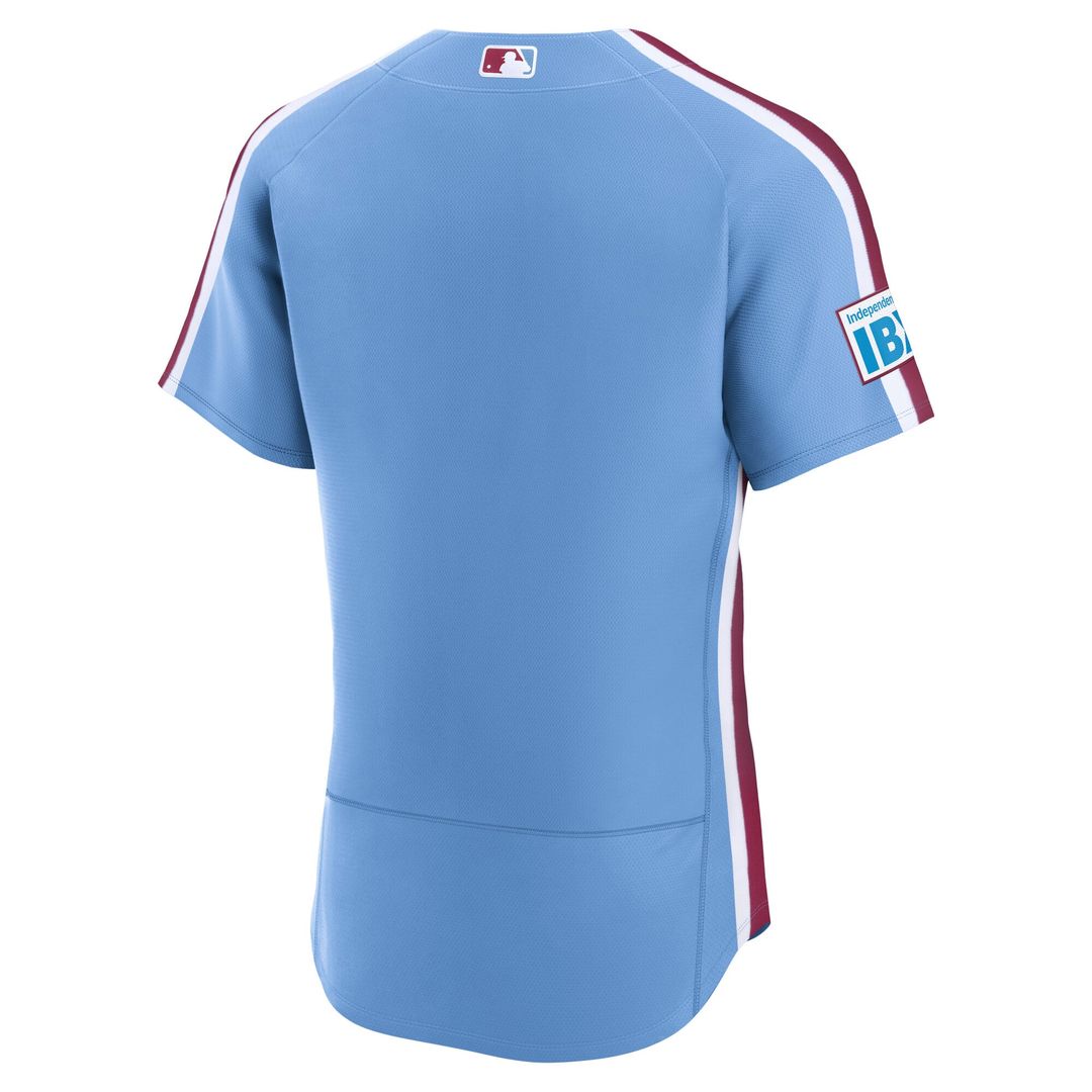 Men's Philadelphia Phillies Light Blue Alternate Sponsor Patch MLB Baseball Jersey - view 6