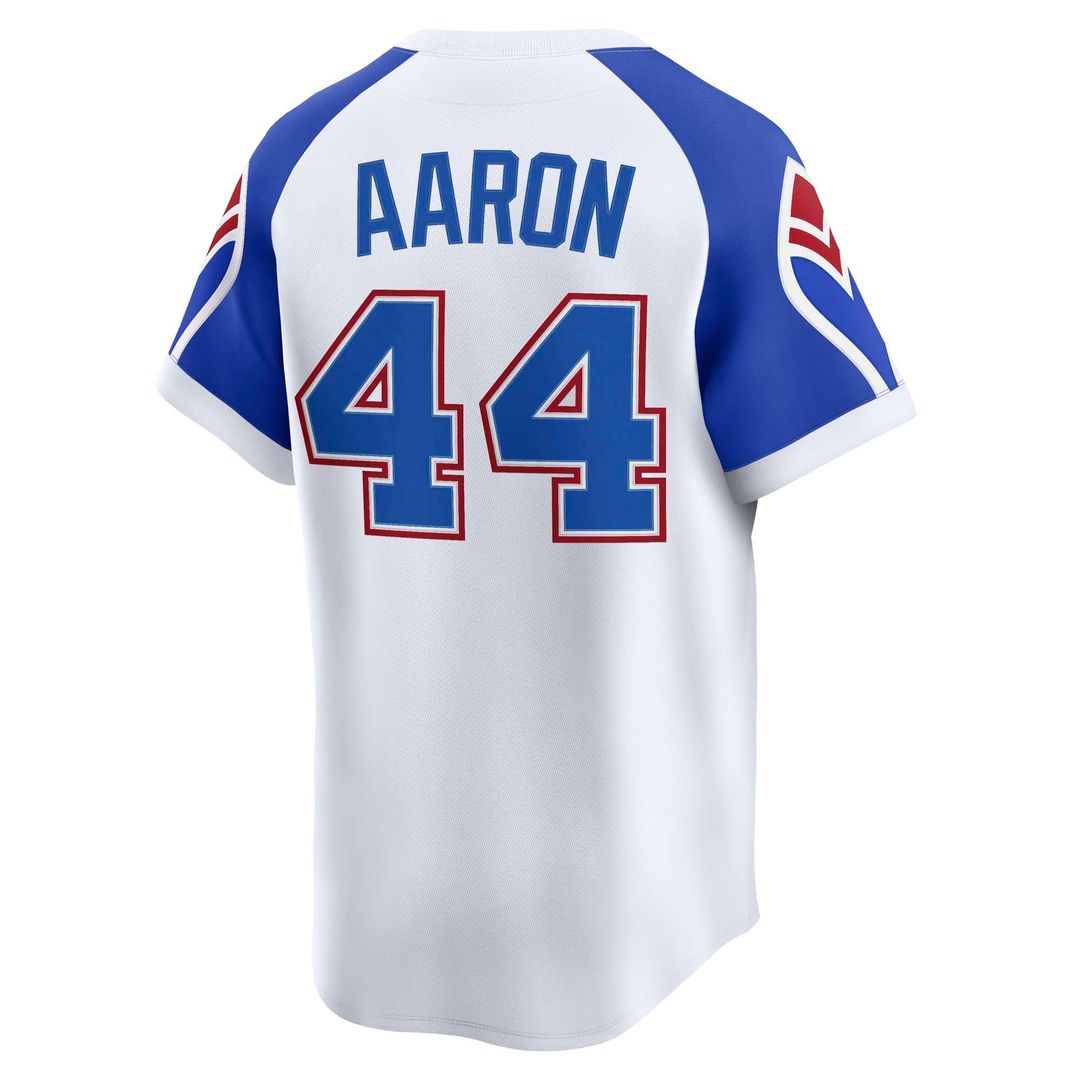 Men's Atlanta Braves Hank Aaron White Throwback Cooperstown Collection Limited MLB Baseball Jersey - view 3