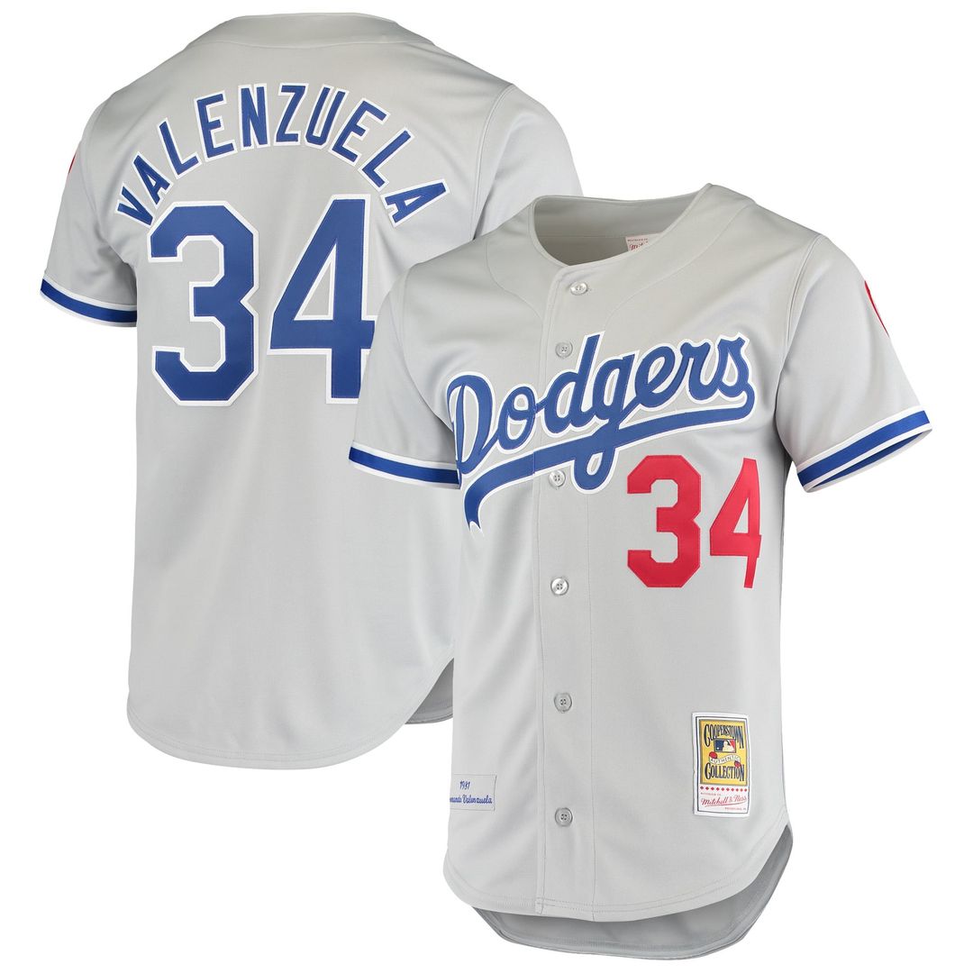 Men's Los Angeles Dodgers Fernando Valenzuela Gray MLB Baseball Jersey - view 7