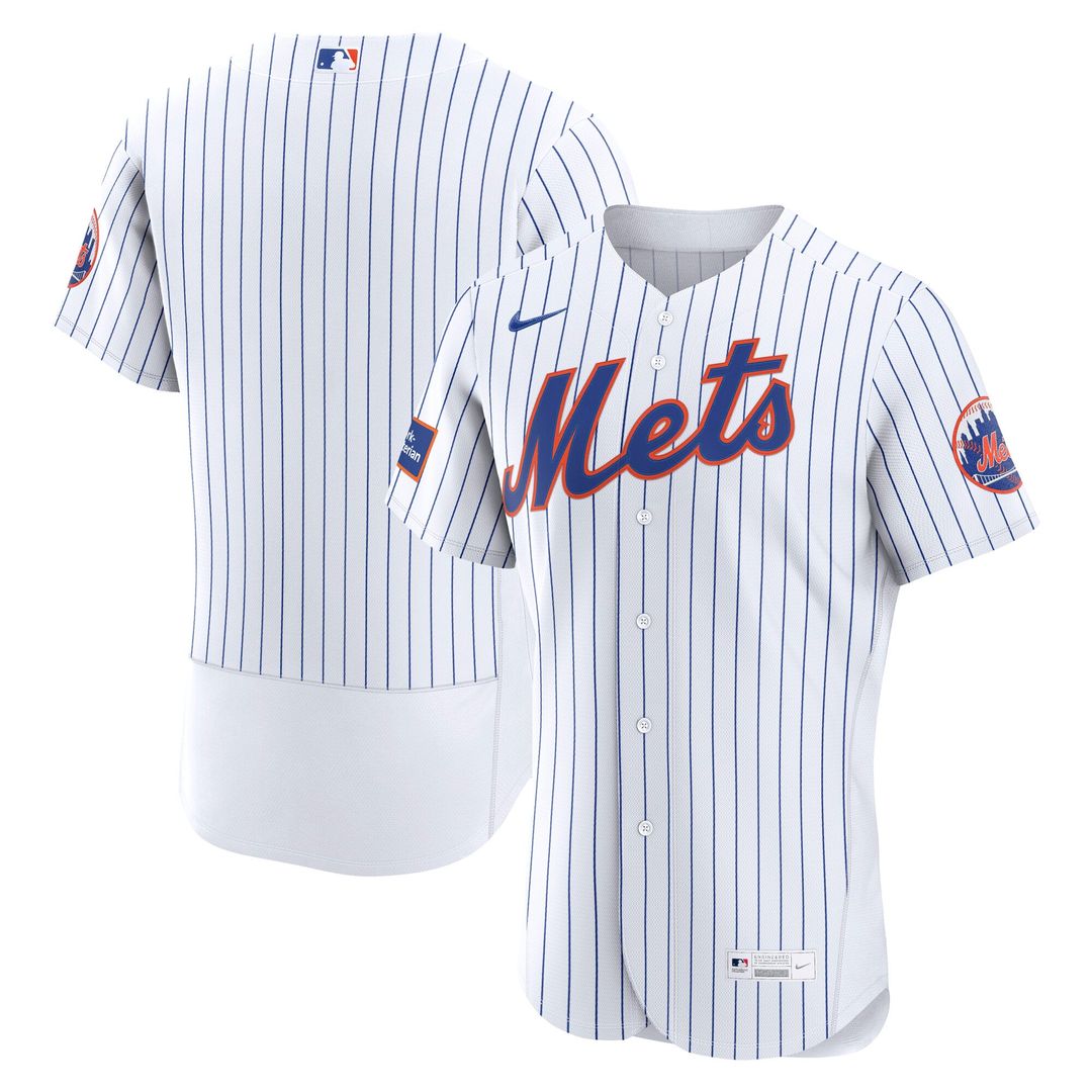Men's New York Mets White Home Sponsor Patch MLB Baseball Jersey - view 4