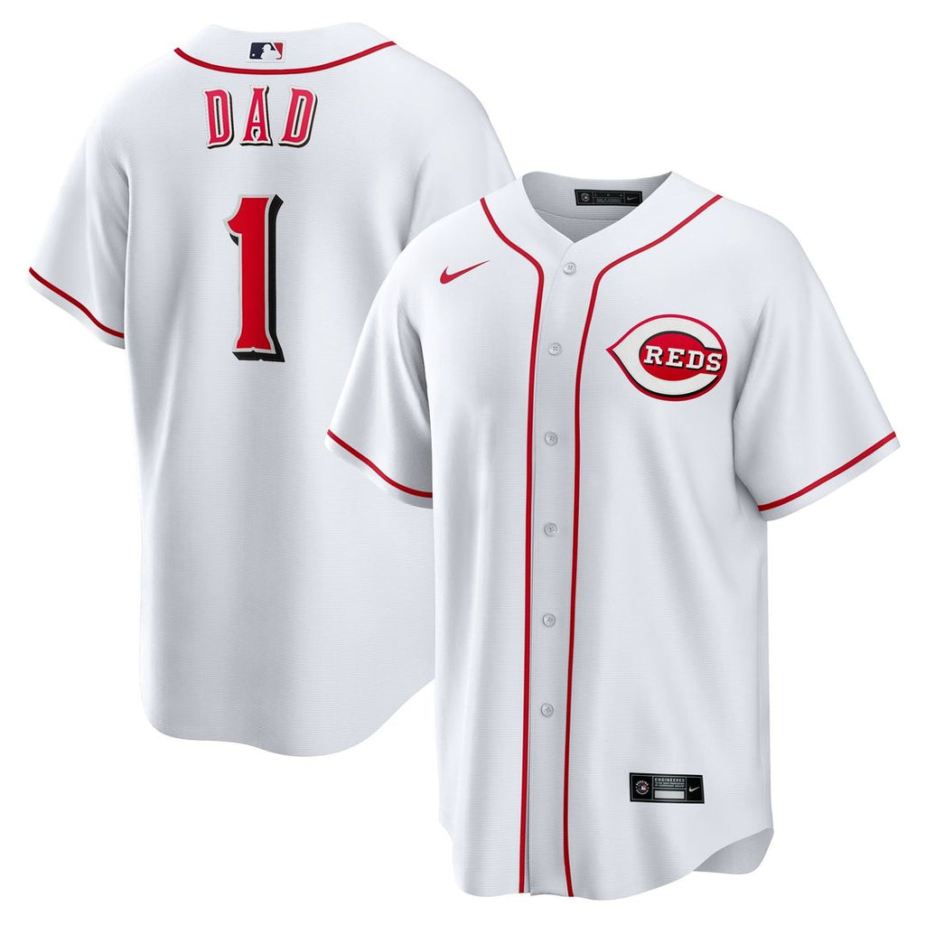 Men's Cincinnati Reds White #1 Dad Home Replica MLB Baseball Jersey - view 1