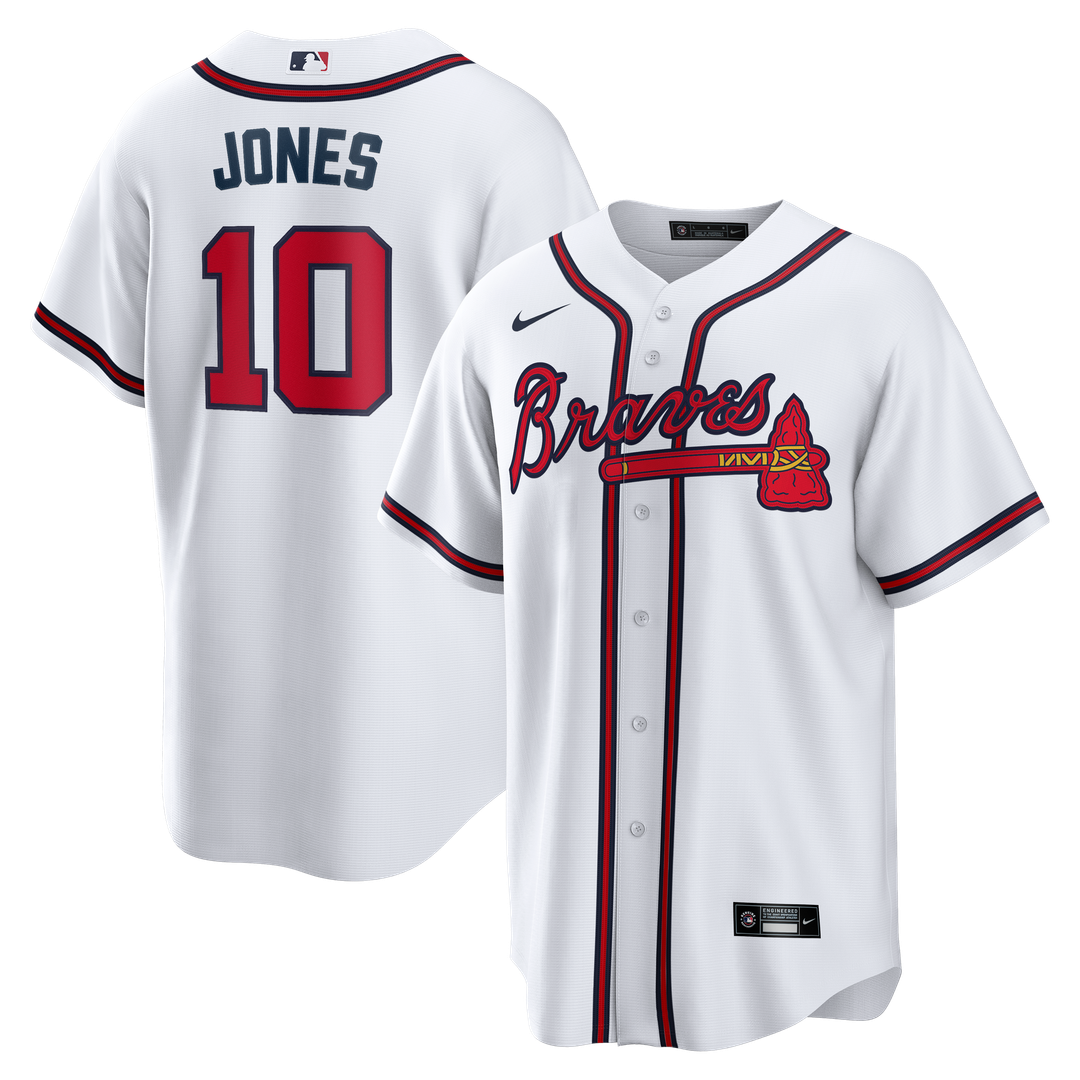 Men's Atlanta Braves Chipper Jones White Home Retired Player Replica MLB Baseball Jersey - view 1