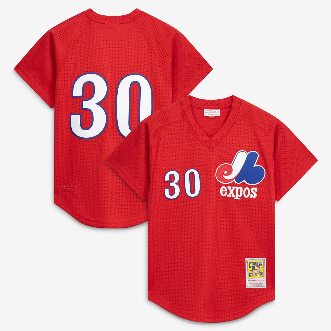 Men's Montreal Expos Tim Raines Scarlet Batting Practice MLB Baseball Jersey - view 1