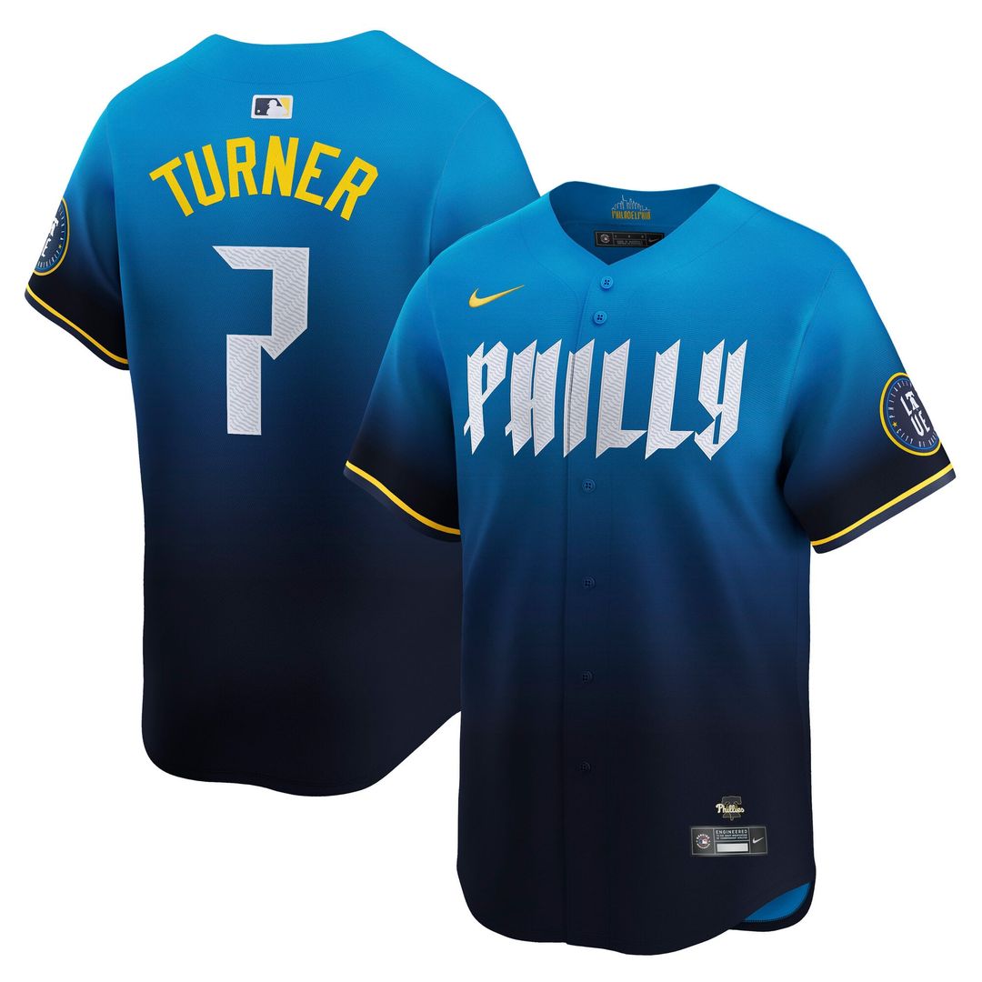 Men's Philadelphia Phillies Trea Turner Blue City Connect Limited MLB Baseball Jersey - view 1