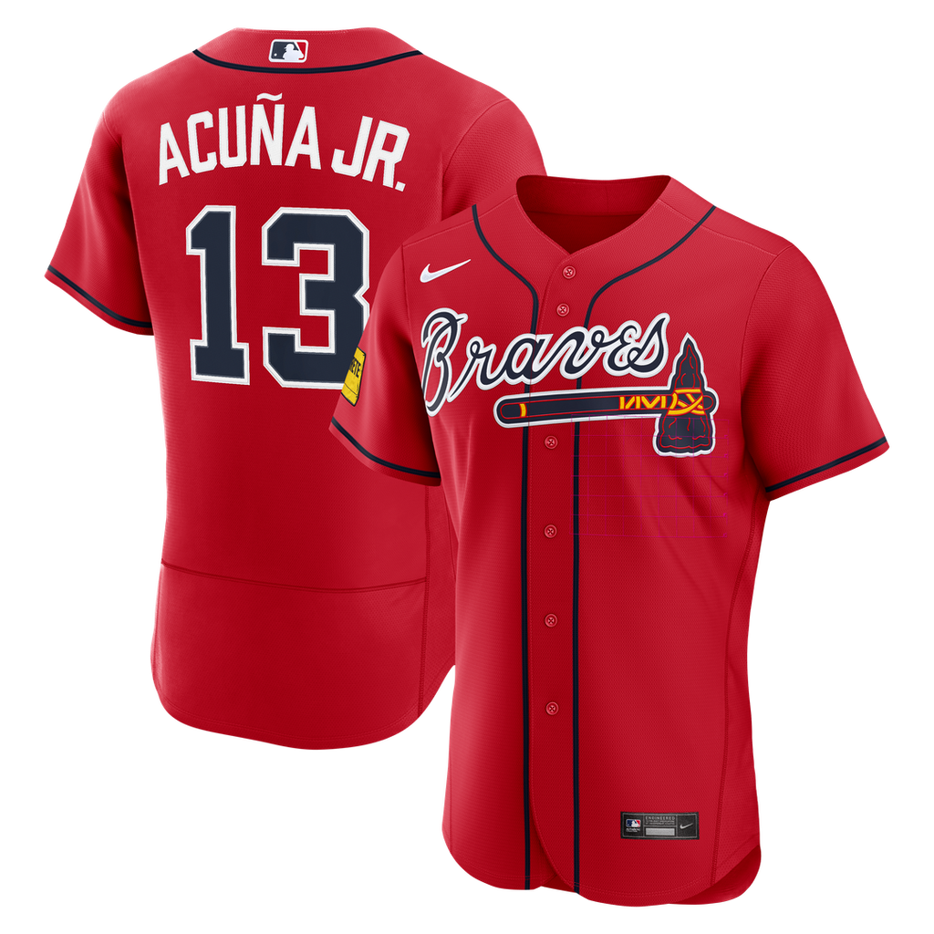 Men's Atlanta Braves Ronald Acuña Jr. Red Alternate Sponsor Patch MLB Baseball Jersey - view 1