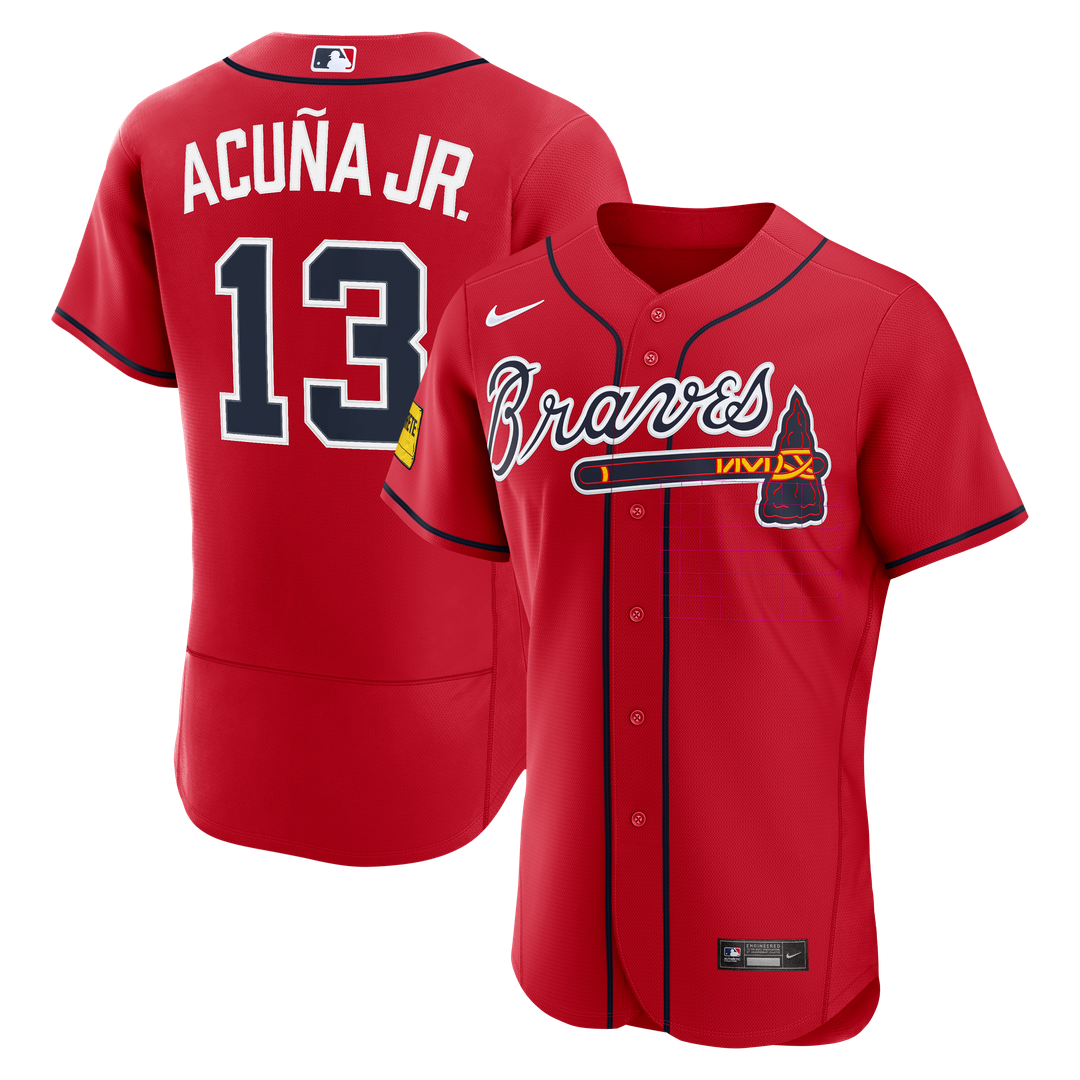 Men's Atlanta Braves Ronald Acuña Jr. Red Alternate Sponsor Patch MLB Baseball Jersey - view 1