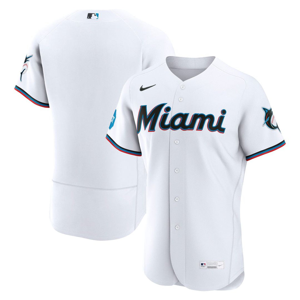 Men's Miami Marlins White Home Sponsor Patch MLB Baseball Jersey - view 1