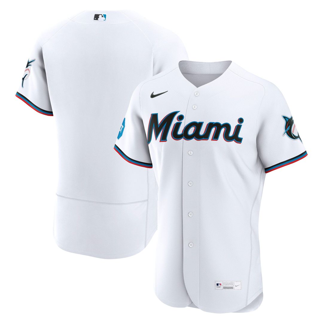 Men's Miami Marlins White Home Sponsor Patch MLB Baseball Jersey - view 1