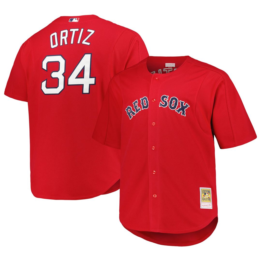 Men's Boston Red Sox David Ortiz Red Big & Tall Cooperstown Mesh Batting Practice MLB Baseball Jersey - view 4