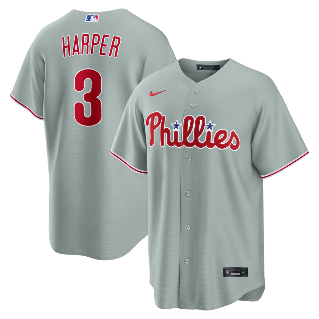 Men's Philadelphia Phillies Bryce Harper Gray Road Replica MLB Baseball Jersey - view 1