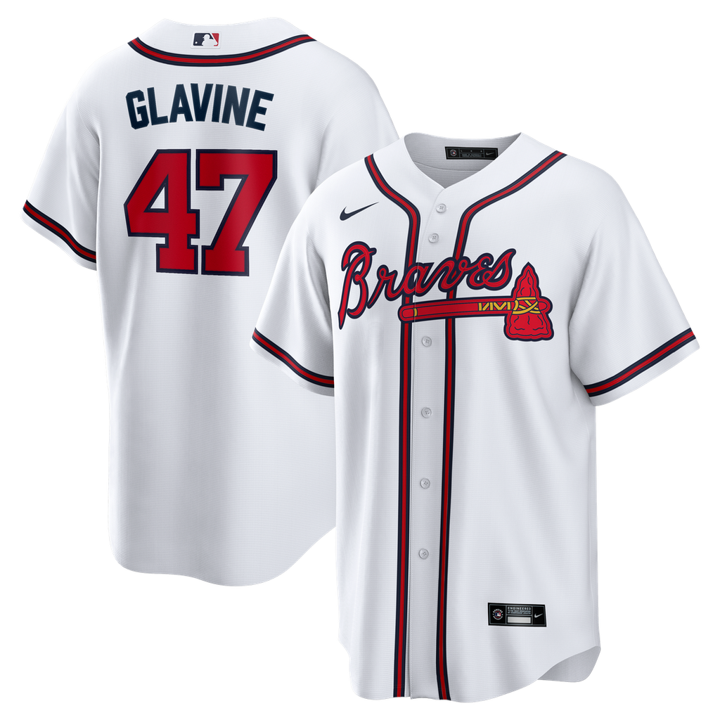 Men's Atlanta Braves Tom Glavine White Home Retired Player Replica MLB Baseball Jersey - view 1