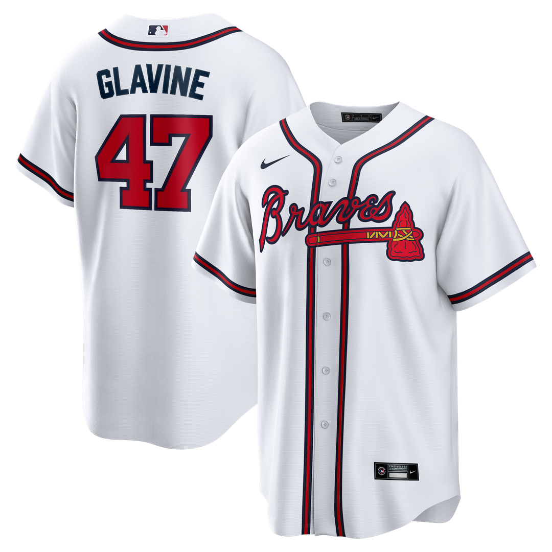Men's Atlanta Braves Tom Glavine White Home Retired Player Replica MLB Baseball Jersey - view 1