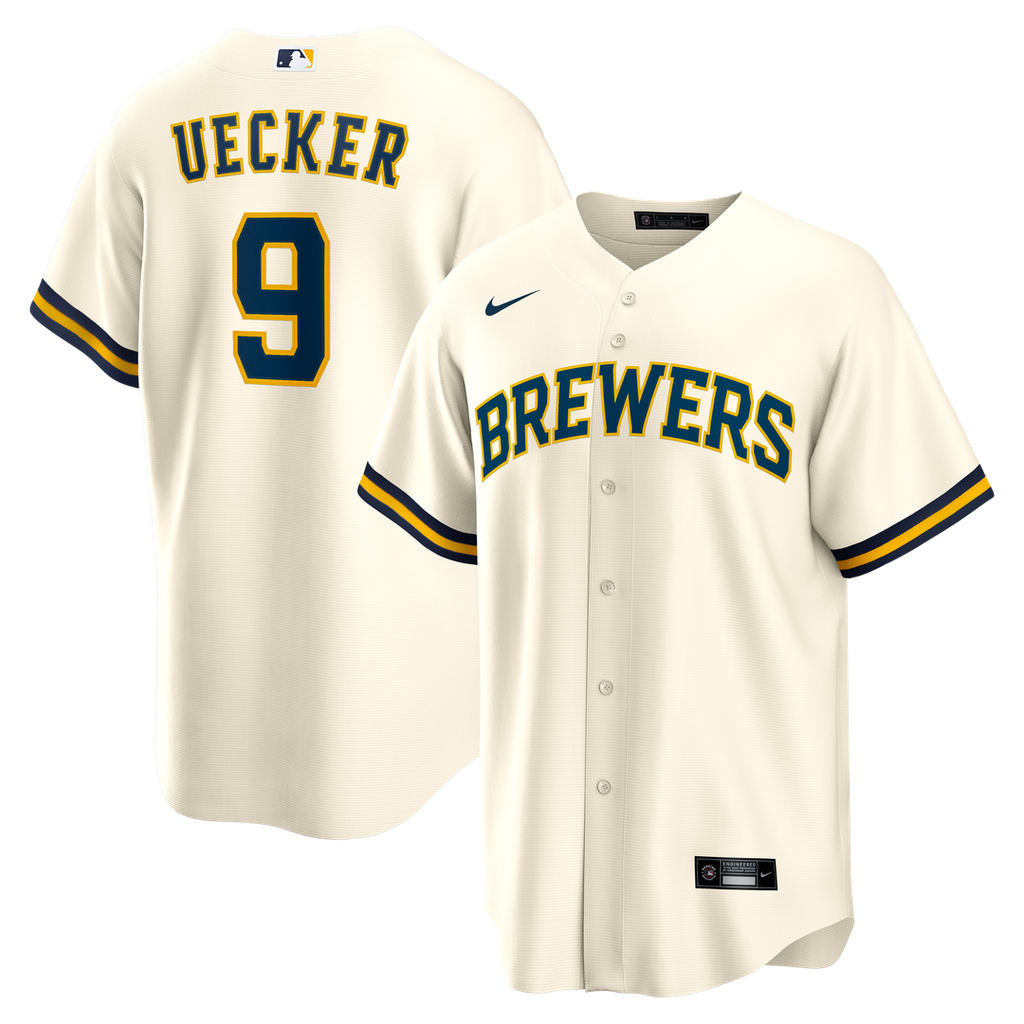 Men's Milwaukee Brewers Bob Uecker Cream Home Retired Player Replica MLB Baseball Jersey - view 1