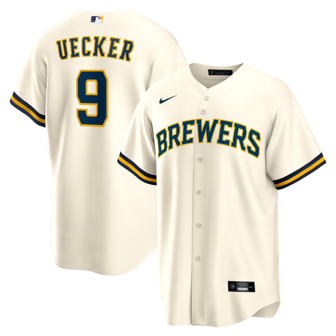 Men's Milwaukee Brewers Bob Uecker Cream Home Retired Player Replica MLB Baseball Jersey - view 1