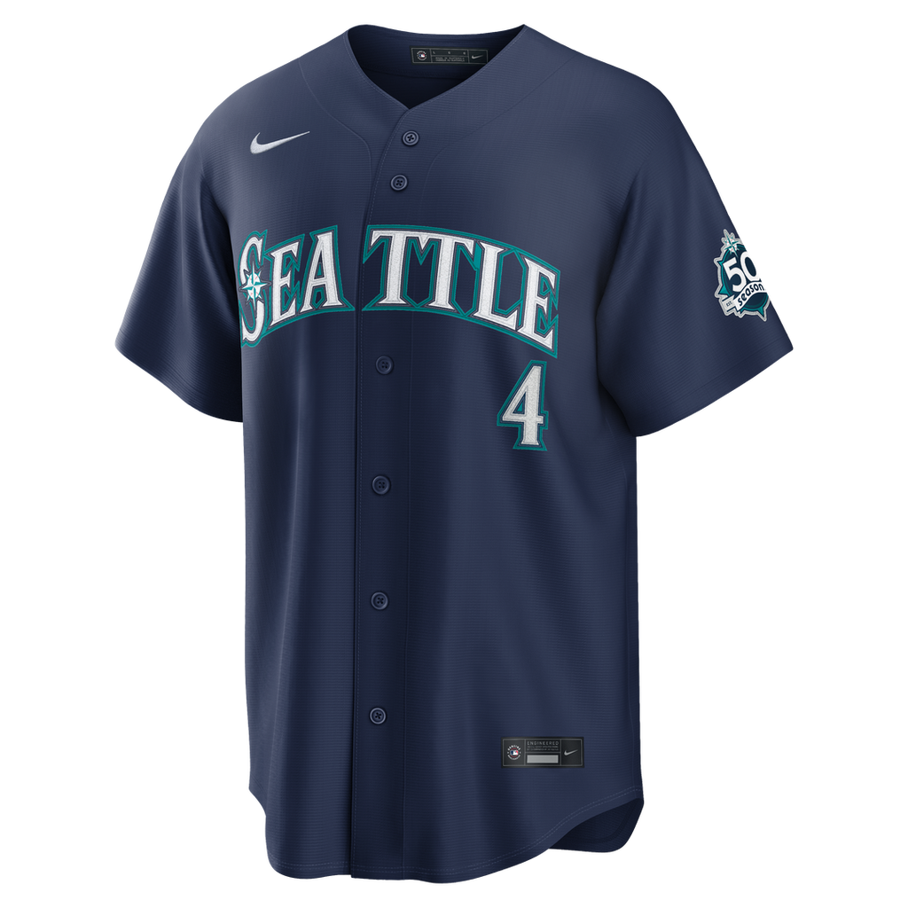 Men's Seattle Mariners Colt Emerson Navy Road 50th Season Anniversary Patch Stadium MLB Baseball Jersey - view 2