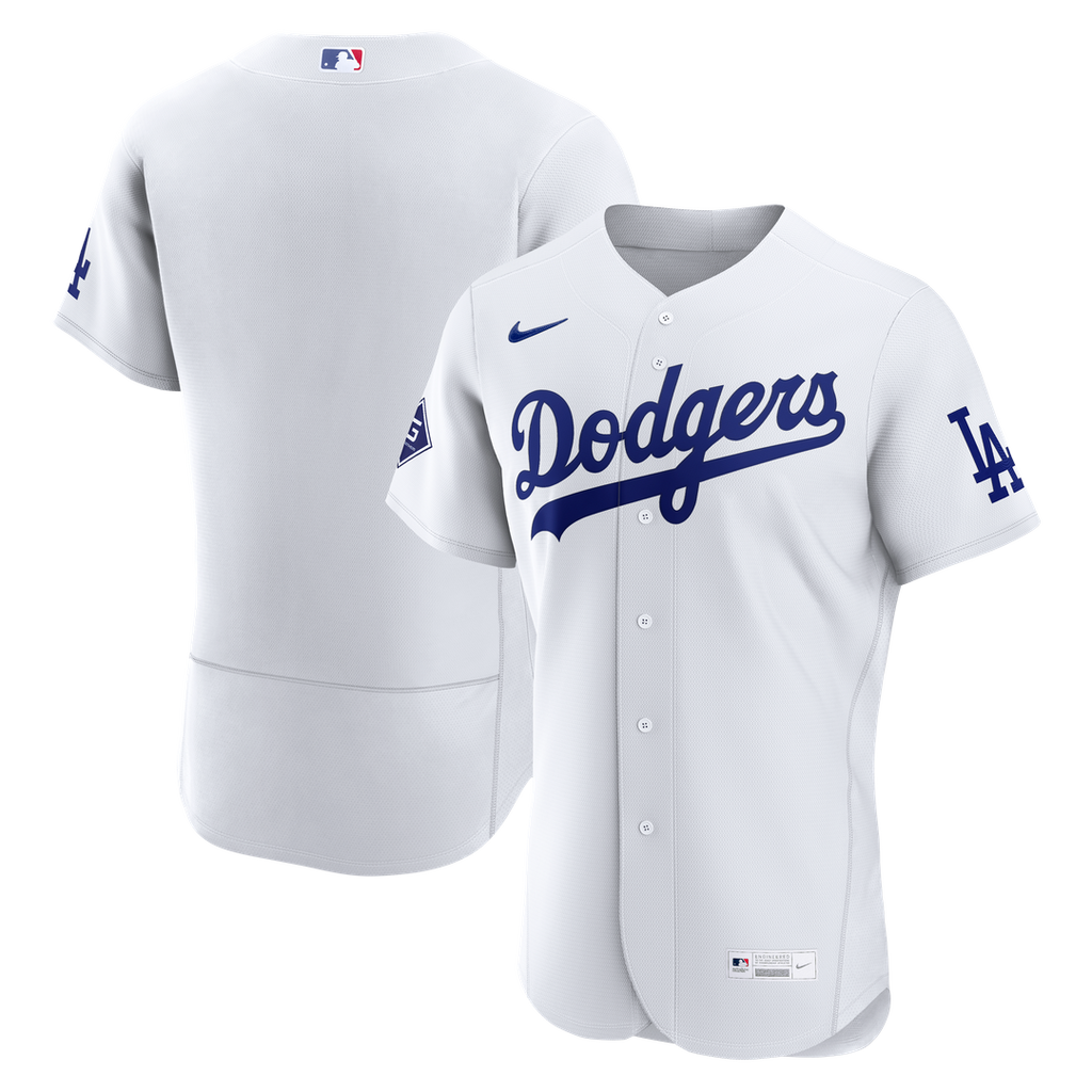 Men's Los Angeles Dodgers White Home Sponsor Patch MLB Baseball Jersey - view 1
