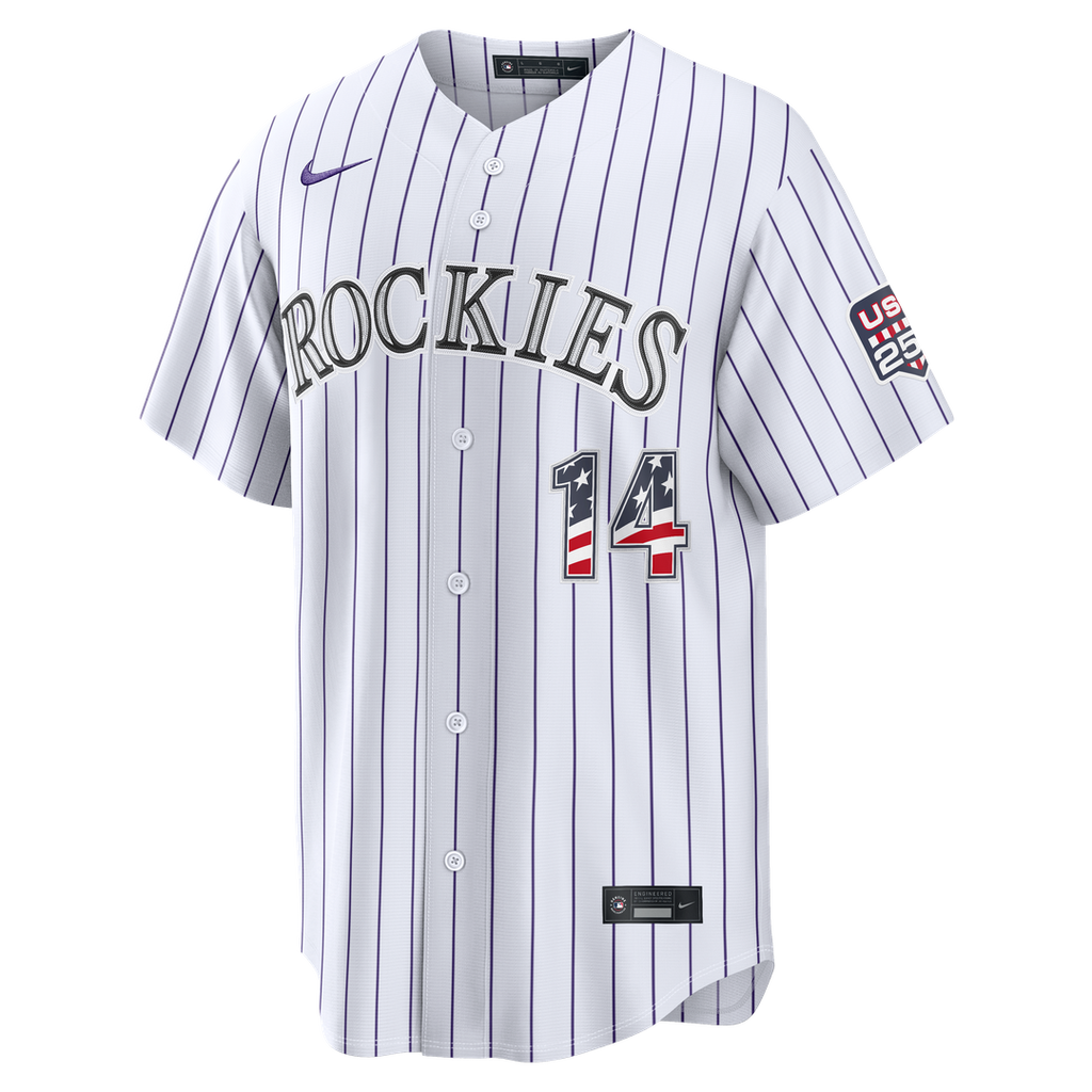 Men's Fourth of July Men's Colorado Rockies Ezequiel Tovar White USA 250 Stadium MLB Baseball Jersey - view 2
