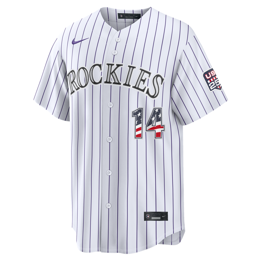 Men's Fourth of July Men's Colorado Rockies Ezequiel Tovar White USA 250 Stadium MLB Baseball Jersey - view 2