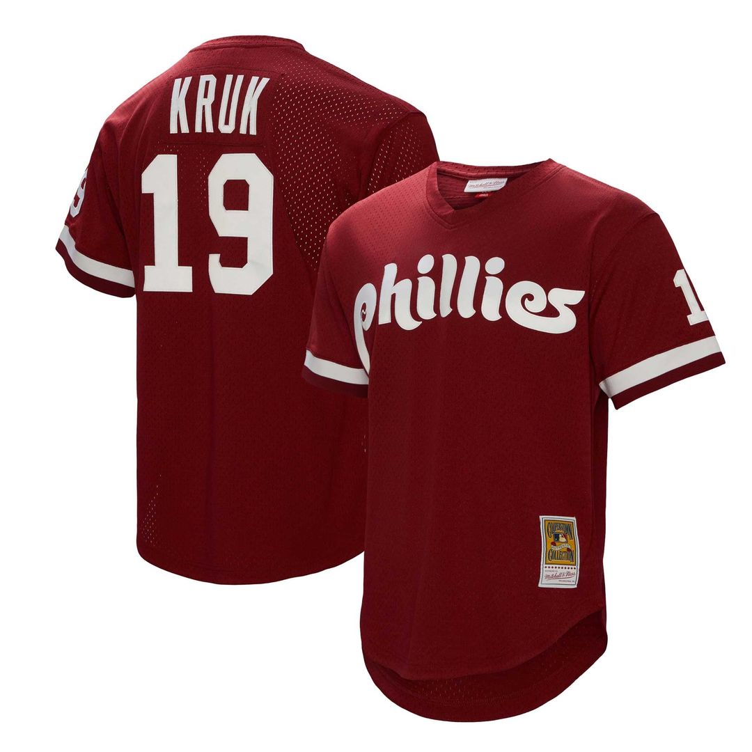 Men's Philadelphia Phillies John Kruk Burgundy Big & Tall Cooperstown Collection Mesh Batting Practice MLB Baseball Jersey - view 1