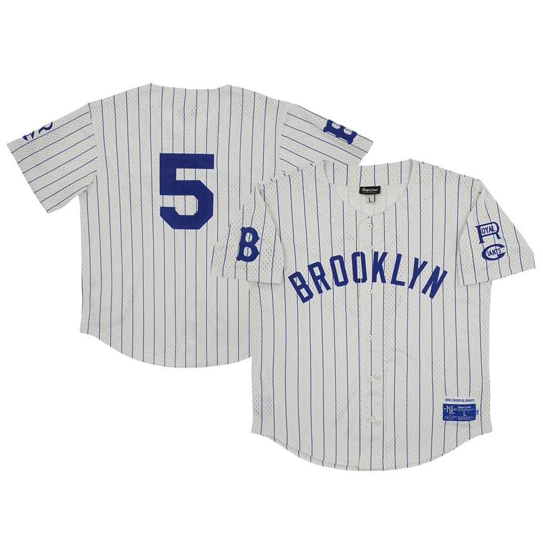Men's Brooklyn Royal Giants #5 Cream Mesh Button-Down Replica MLB Baseball Jersey - view 1