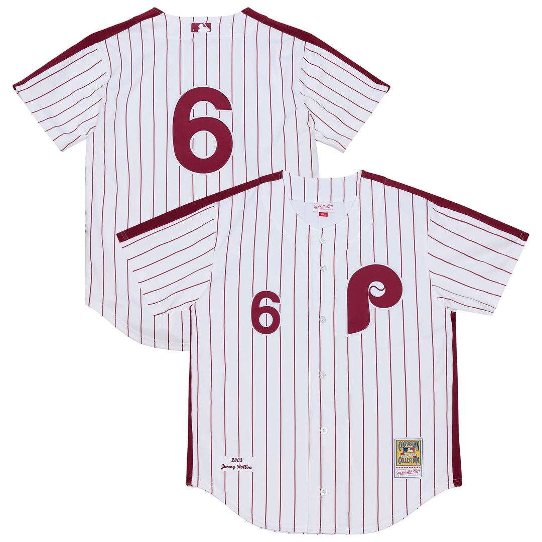 Men's Philadelphia Phillies Jimmy Rollins White 2003 Cooperstown Collection MLB Baseball Jersey - view 1