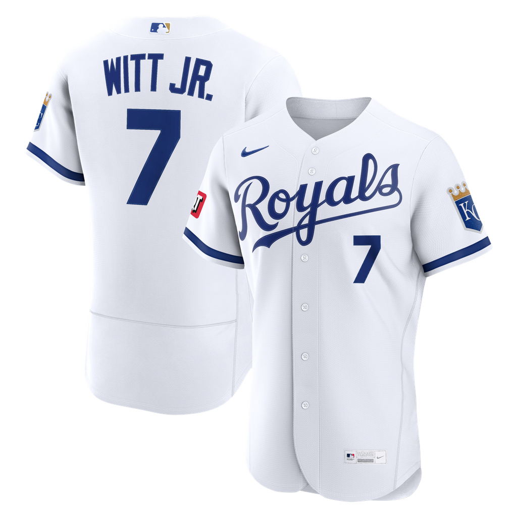 Men's Kansas City Royals Bobby Witt Jr. White Home Sponsor Patch MLB Baseball Jersey - view 1