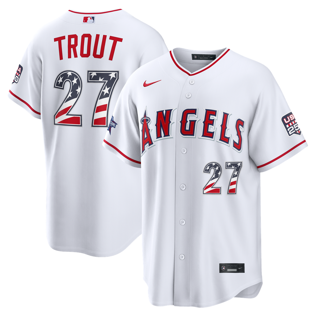 Men's 2026 All-Star Edition Stars & Stripes Men's Los Angeles Angels Mike Trout White Stadium MLB Baseball Jersey - view 1