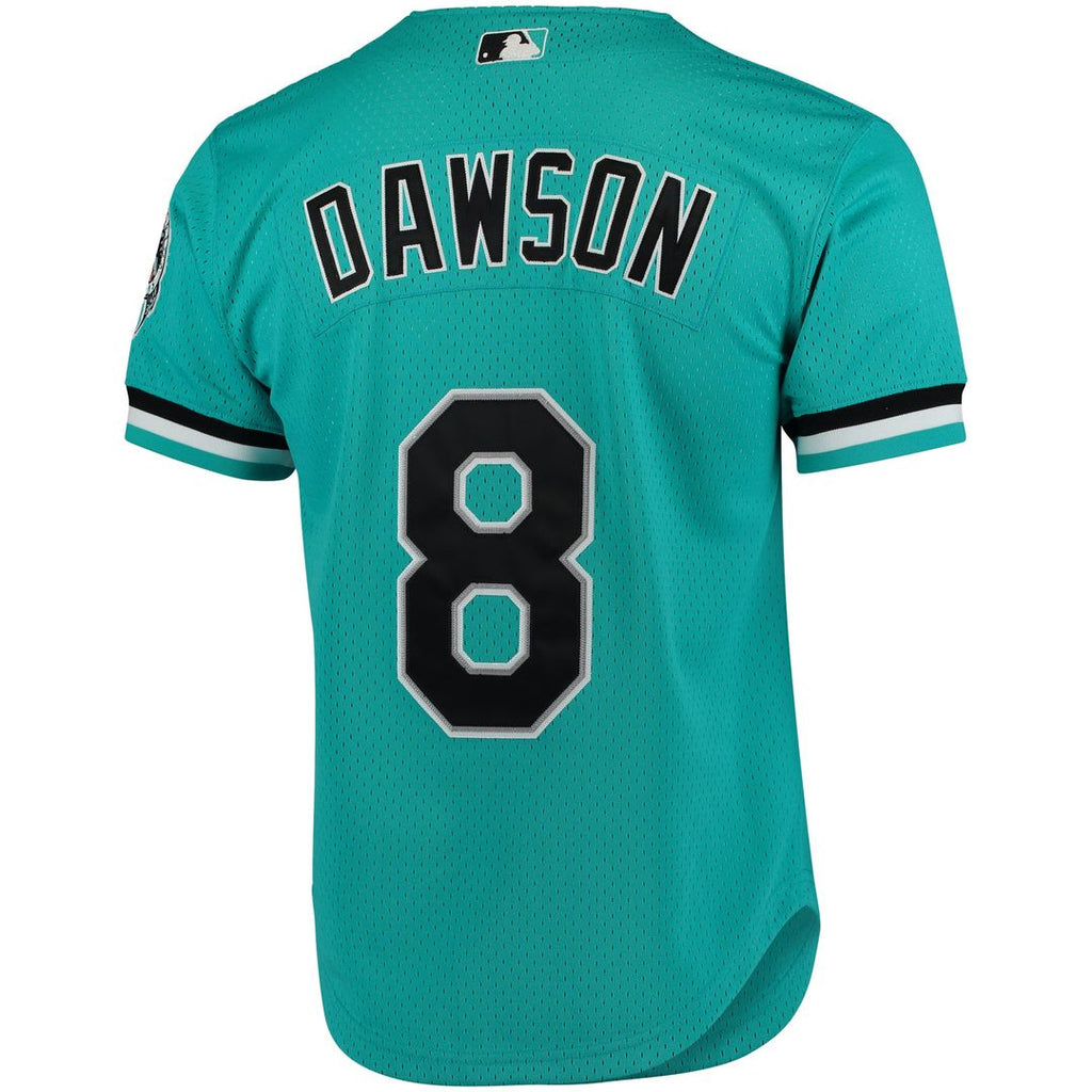 Men's Florida Marlins Andre Dawson Teal Cooperstown Collection Mesh Batting Practice Button-Up MLB Baseball Jersey - view 4