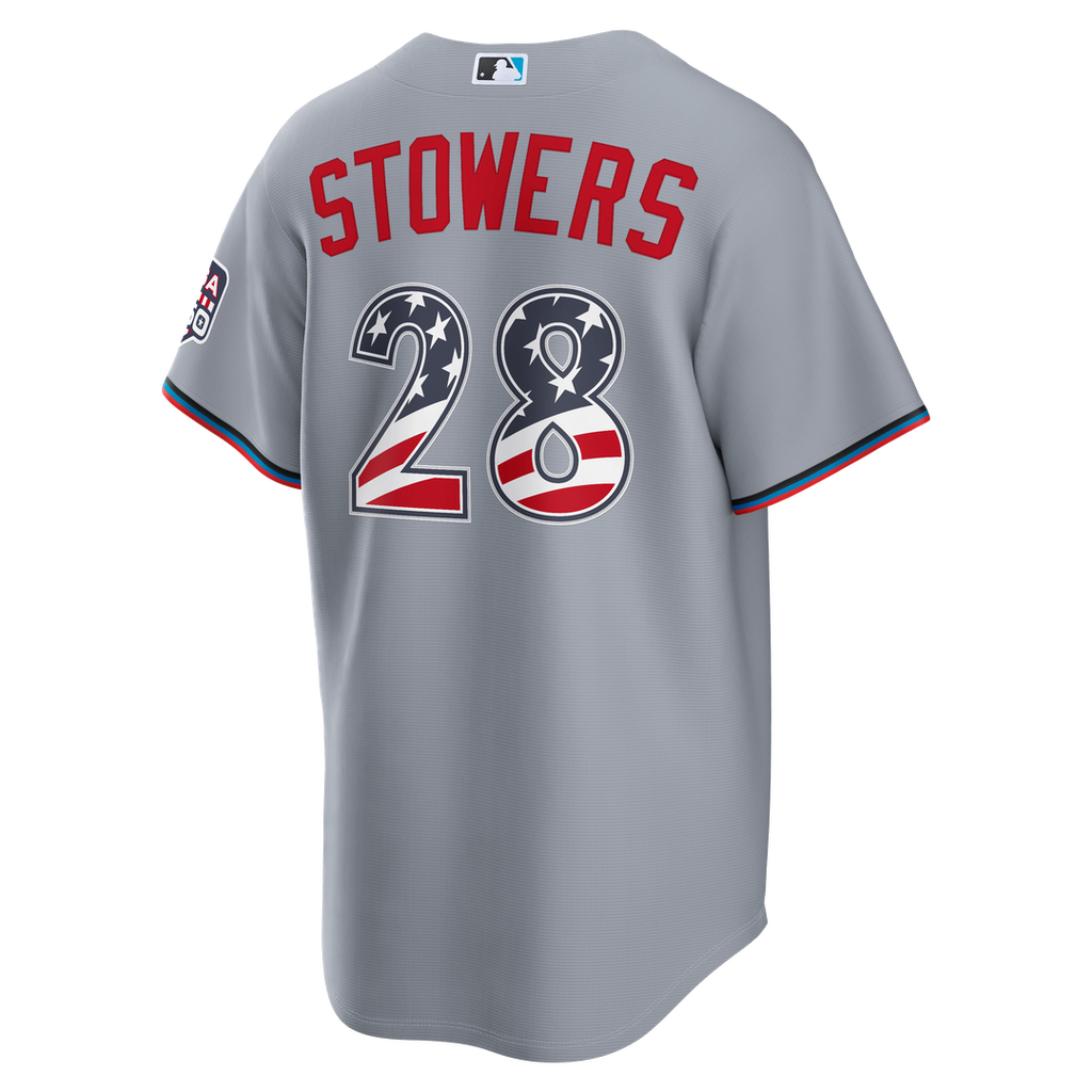 Men's Fourth of July Men's Miami Marlins Kyle Stowers Gray USA 250 Stadium MLB Baseball Jersey - view 3