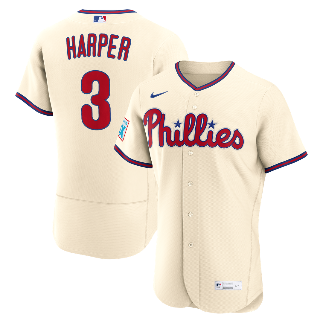 Men's Philadelphia Phillies Bryce Harper Cream Alternate Sponsor Patch MLB Baseball Jersey - view 1
