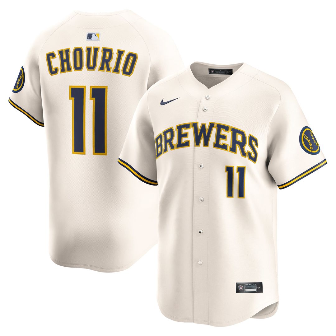 Men's Milwaukee Brewers Jackson Chourio Cream Home Limited MLB Baseball Jersey - view 1