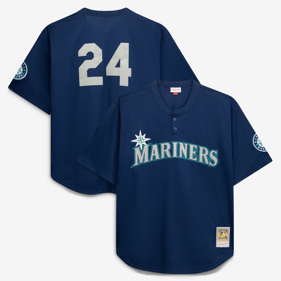 Men's Seattle Mariners Navy Big & Tall Cooperstown Collection Mesh Batting Practice MLB Baseball Jersey - view 1