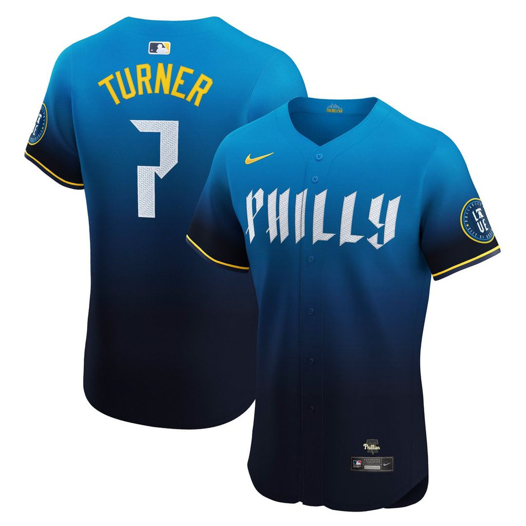 Men's Philadelphia Phillies Trea Turner Navy City Connect Elite MLB Baseball Jersey - view 1