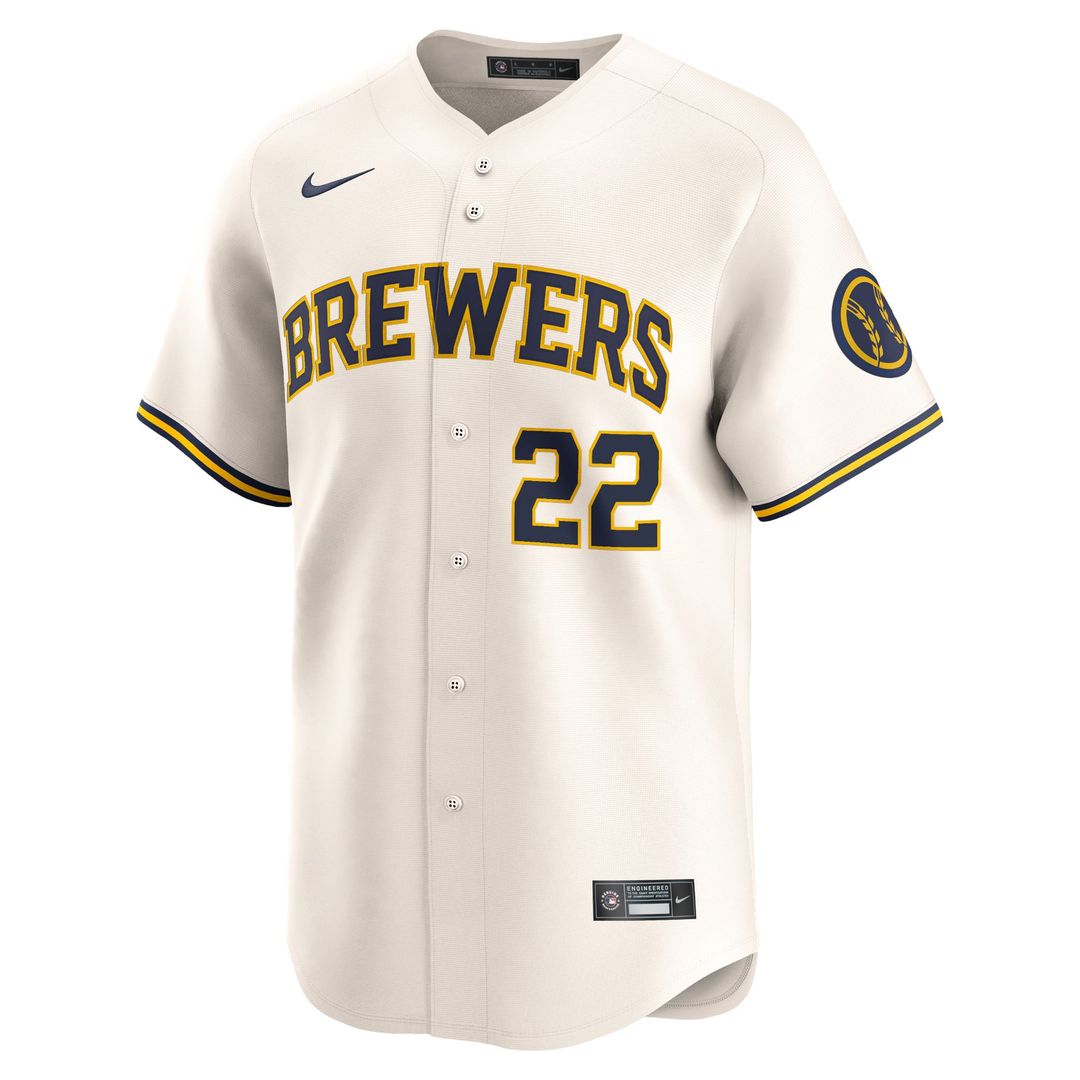 Men's Milwaukee Brewers Christian Yelich Cream Home Limited MLB Baseball Jersey - view 3