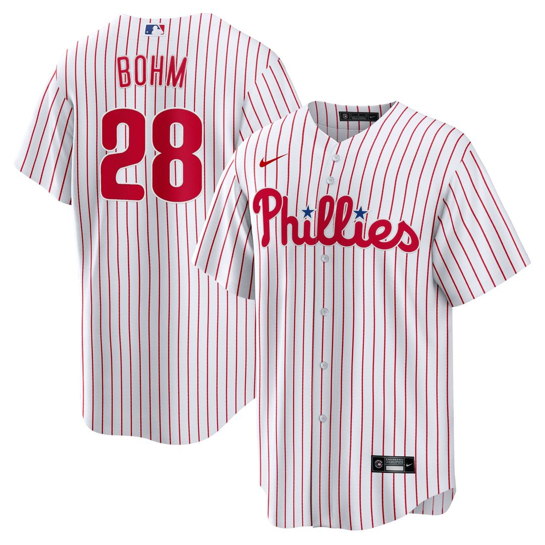 Men's Philadelphia Phillies Alec Bohm White Replica MLB Baseball Jersey - view 1
