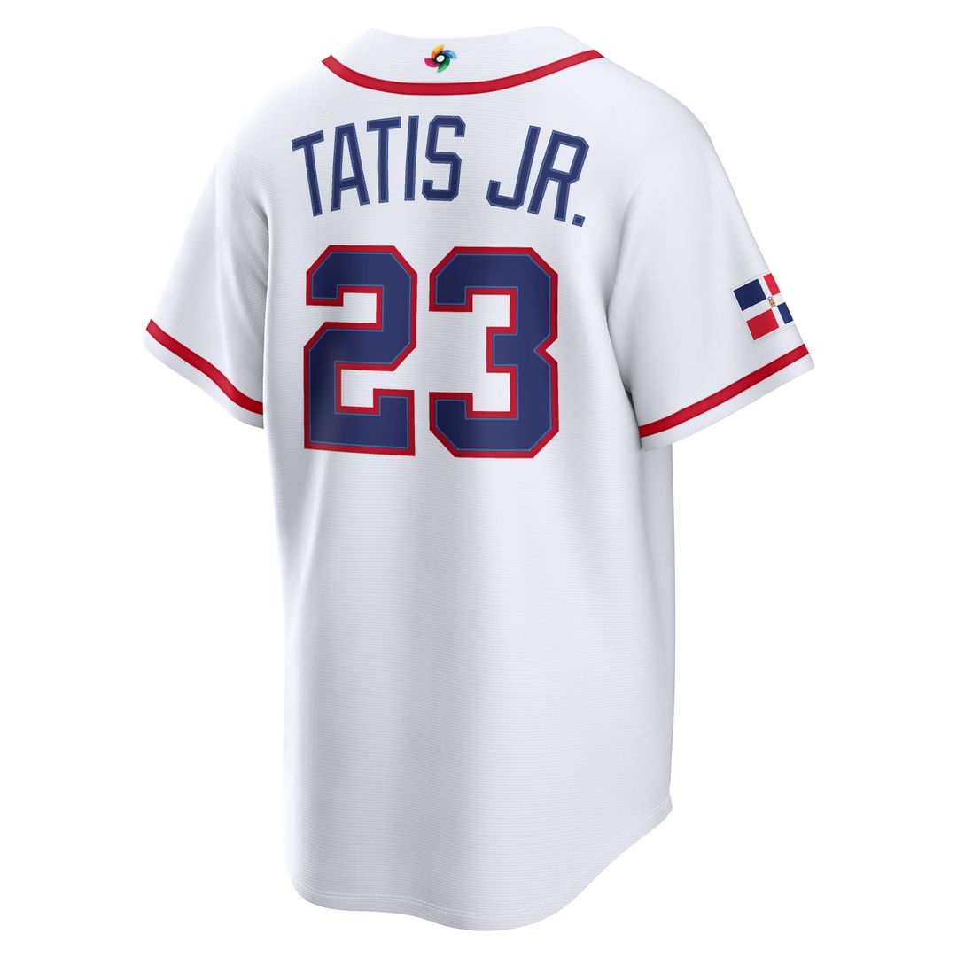 Men's Dominican Republic Baseball Fernando Tatis Jr. White 2026 World Baseball Classic Home Stadium MLB Baseball Jersey - view 3