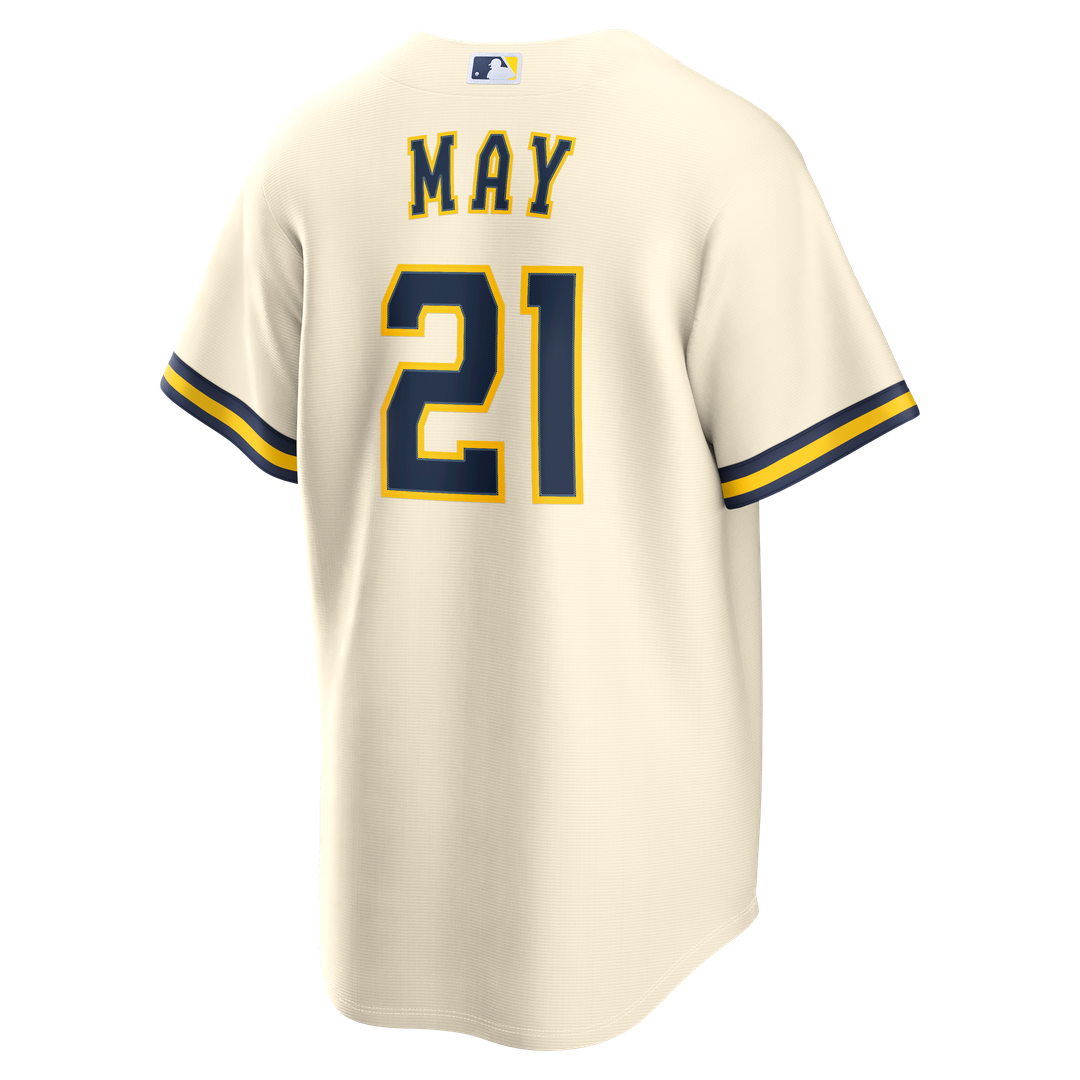 Men's Milwaukee Brewers Dustin May Cream Home Replica MLB Baseball Jersey - view 5