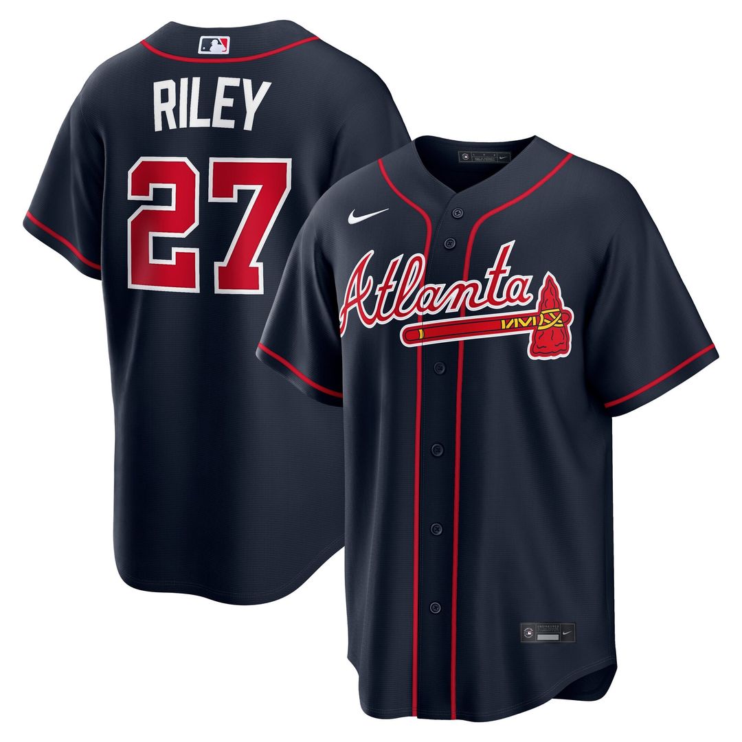 Men's Atlanta Braves Austin Riley Navy Alternate Replica MLB Baseball Jersey - view 1