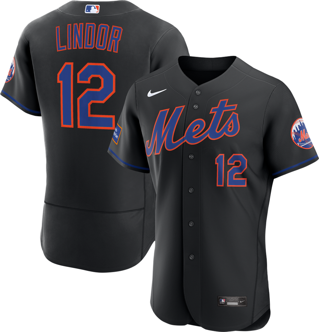 Men's New York Mets Francisco Lindor Black Alternate Sponsor Patch MLB Baseball Jersey - view 1