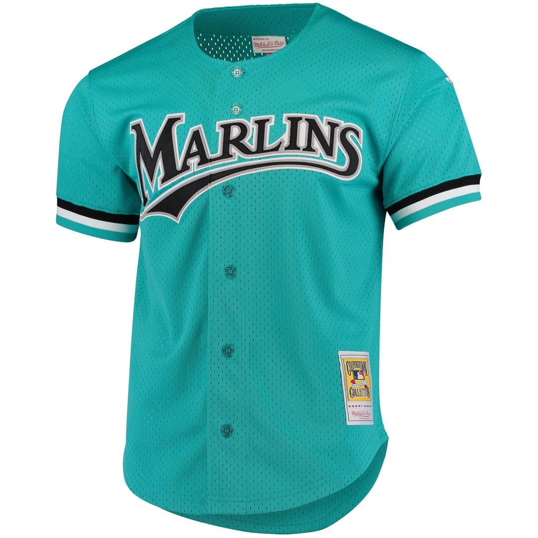 Men's Florida Marlins Andre Dawson Teal Cooperstown Collection Mesh Batting Practice Button-Up MLB Baseball Jersey - view 2