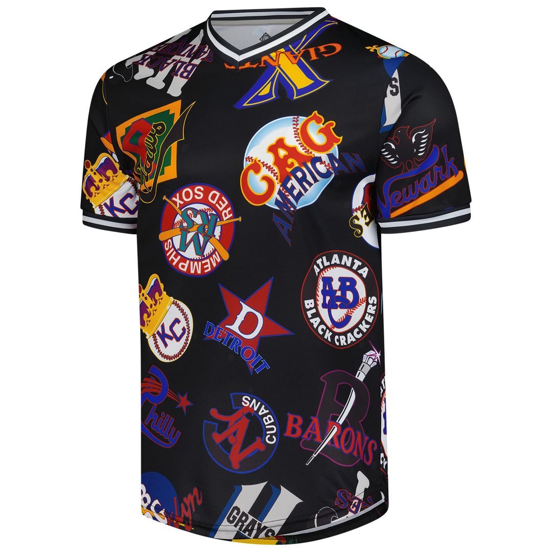 Men's Negro League Baseball Black Allover Print V-Neck Baseball MLB Baseball Jersey - view 2