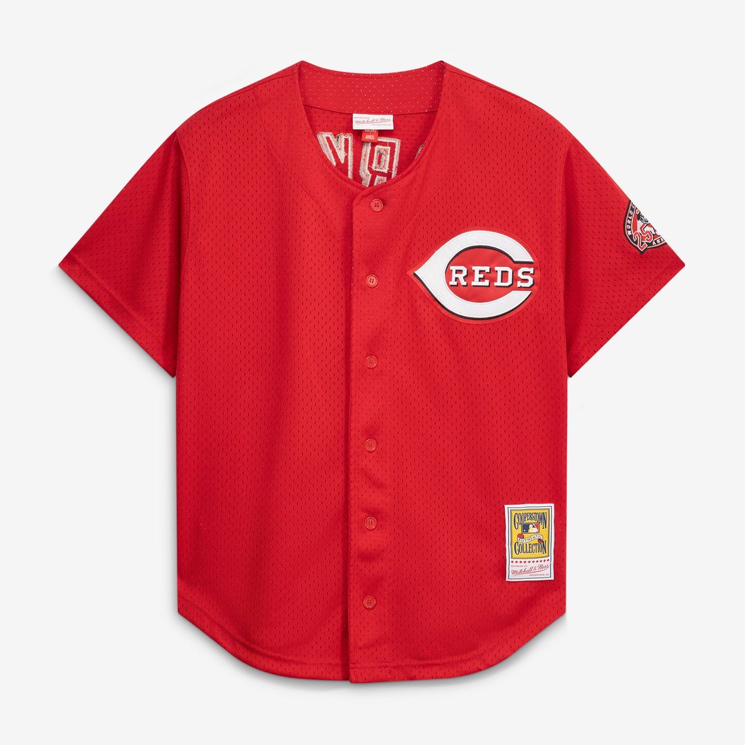 Men's Cincinnati Reds Barry Larkin Red Throwback Cooperstown Mesh Batting Practice MLB Baseball Jersey - view 10