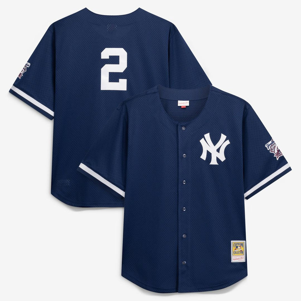 Men's New York Yankees Derek Jeter Navy Cooperstown Collection Mesh Batting Practice Button-Up MLB Baseball Jersey - view 1
