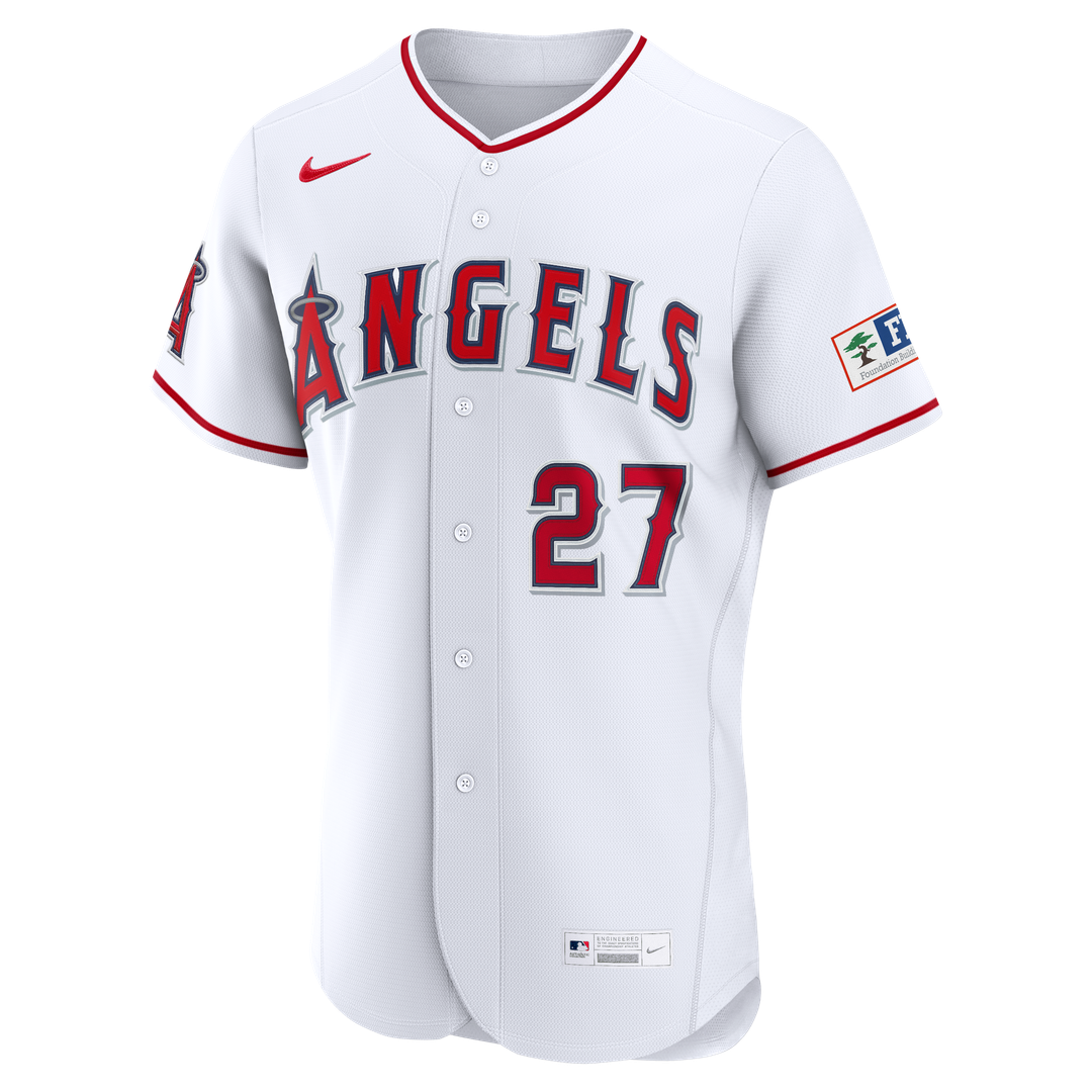Men's Los Angeles Angels Mike Trout White Home Sponsor Patch MLB Baseball Jersey - view 2