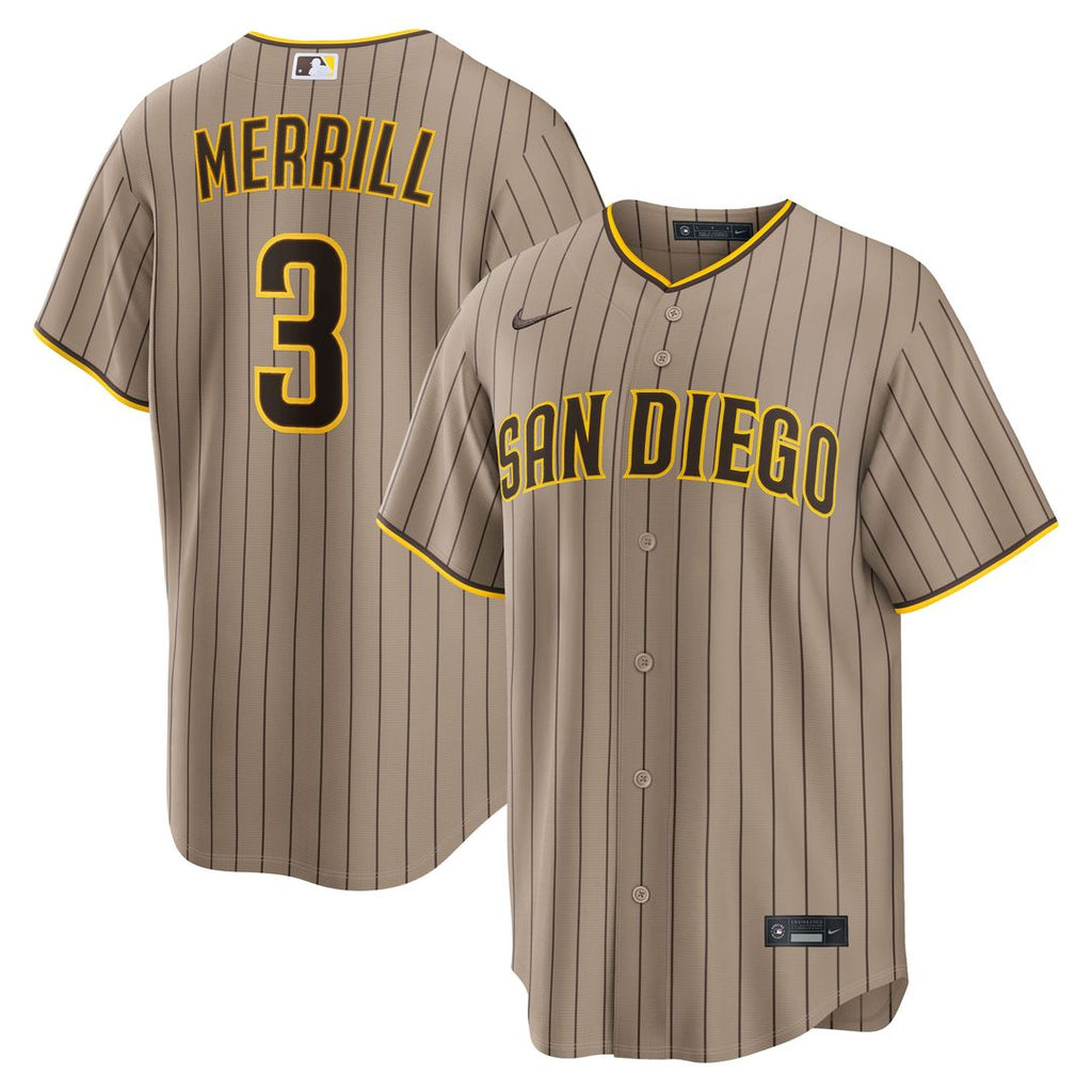 Men's San Diego Padres Jackson Merrill Sand Alternate Replica MLB Baseball Jersey - view 6