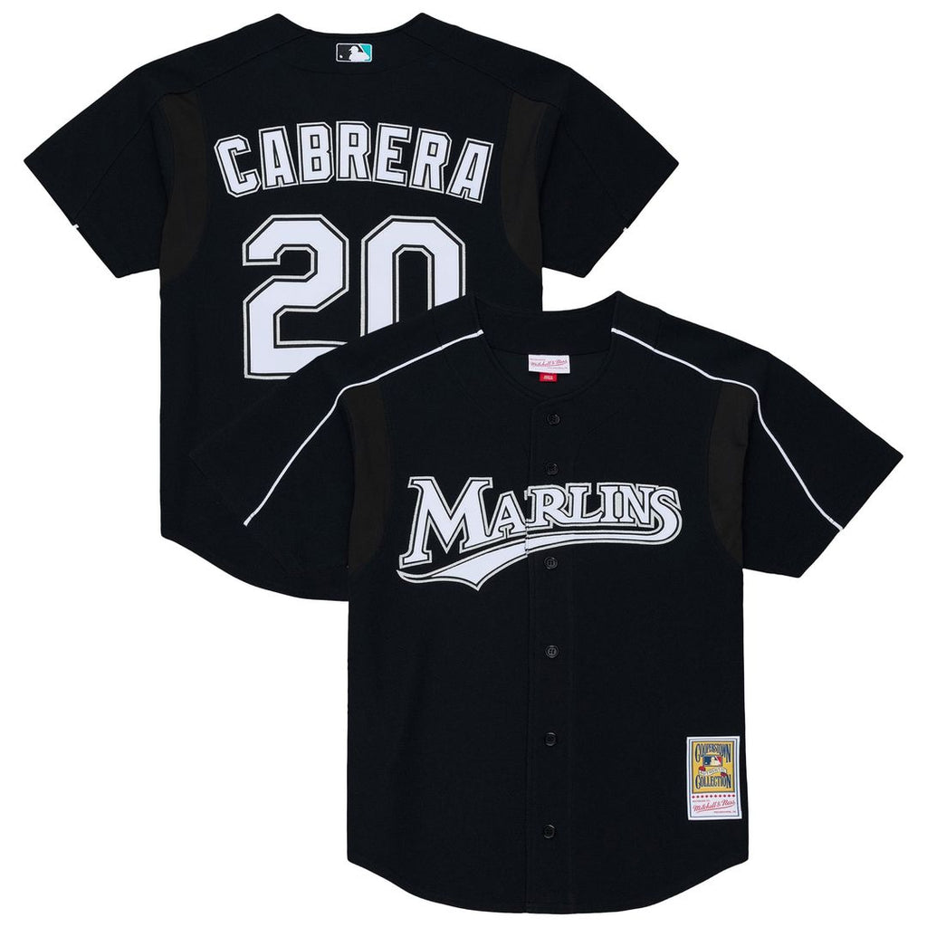 Men's Florida Marlins Miguel Cabrera Black 2003 Cooperstown Mesh Batting Practice Button-Up MLB Baseball Jersey - view 1