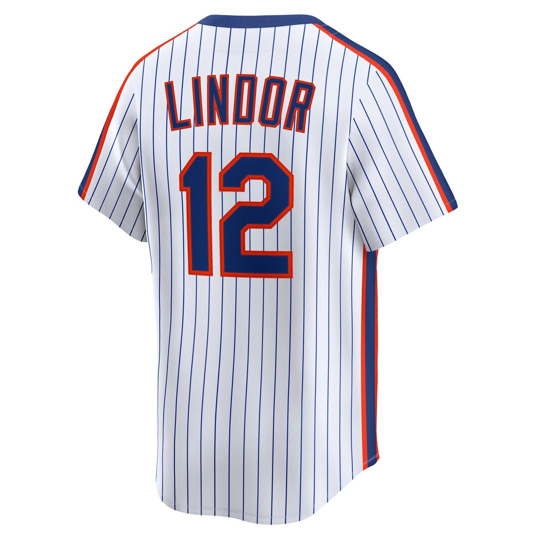 Men's New York Mets Francisco Lindor White Throwback Cooperstown Collection Limited MLB Baseball Jersey - view 3