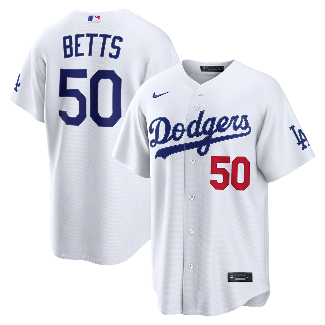 Men's Los Angeles Dodgers Mookie Betts White Home Stadium MLB Baseball Jersey - view 1