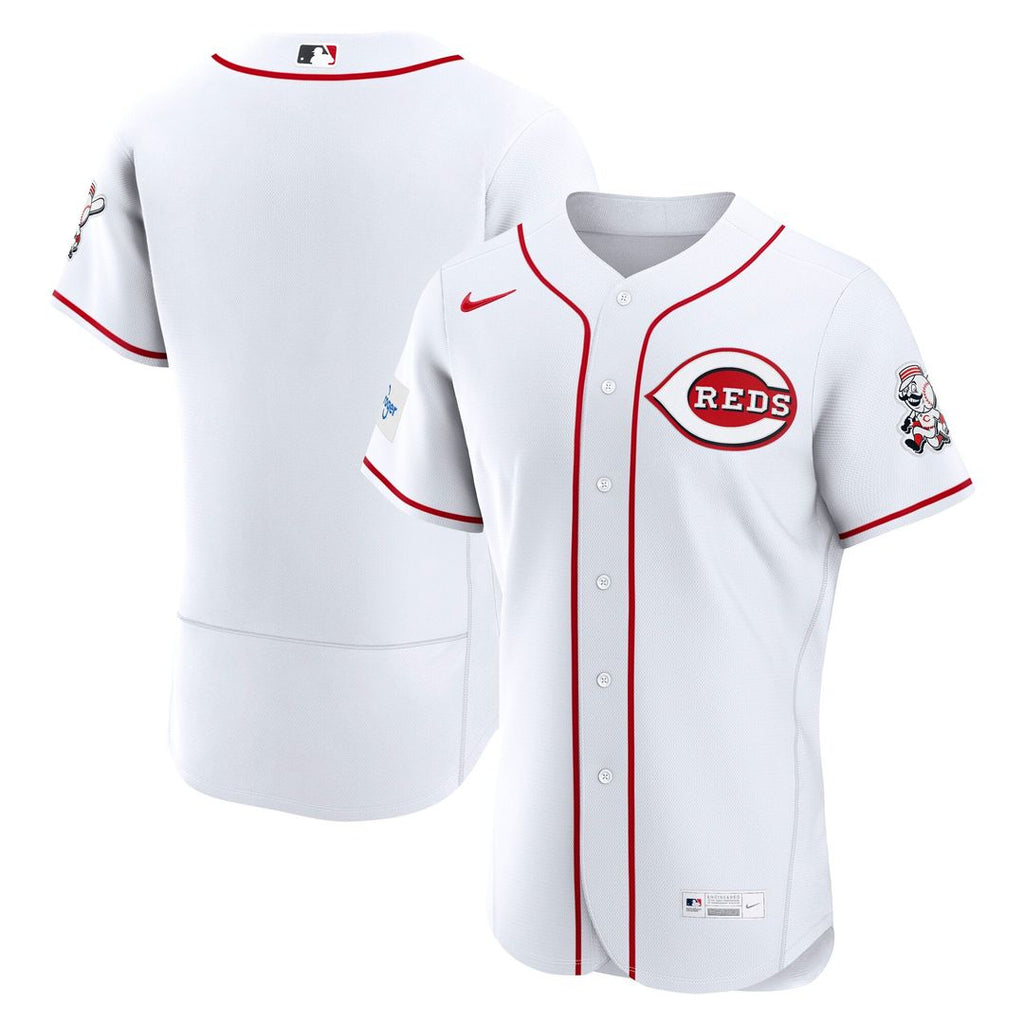 Men's Cincinnati Reds White Home Sponsor Patch MLB Baseball Jersey - view 1