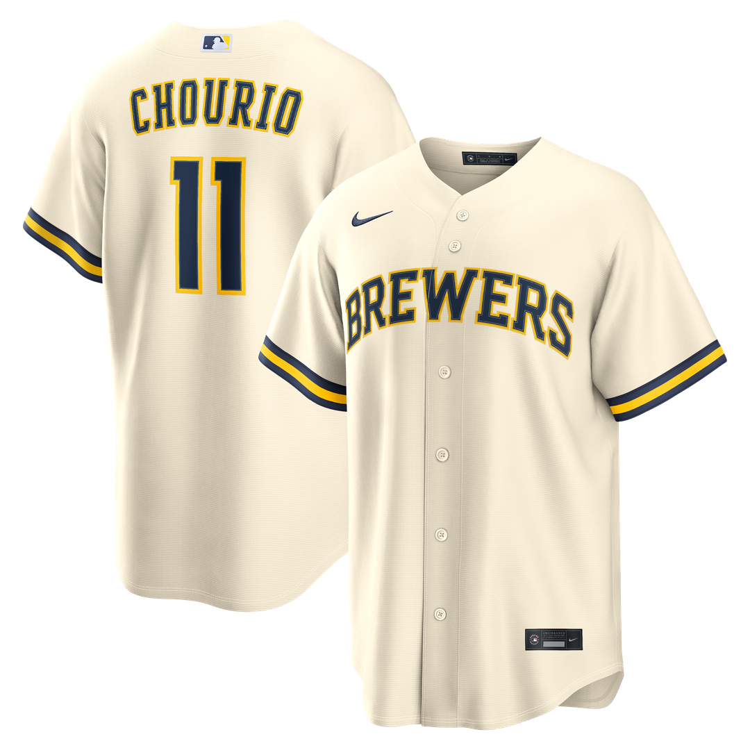Men's Milwaukee Brewers Jackson Chourio Cream Home Replica MLB Baseball Jersey - view 1